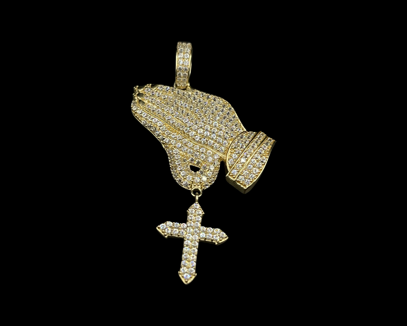 CZ Praying Hands With Cross Pendant