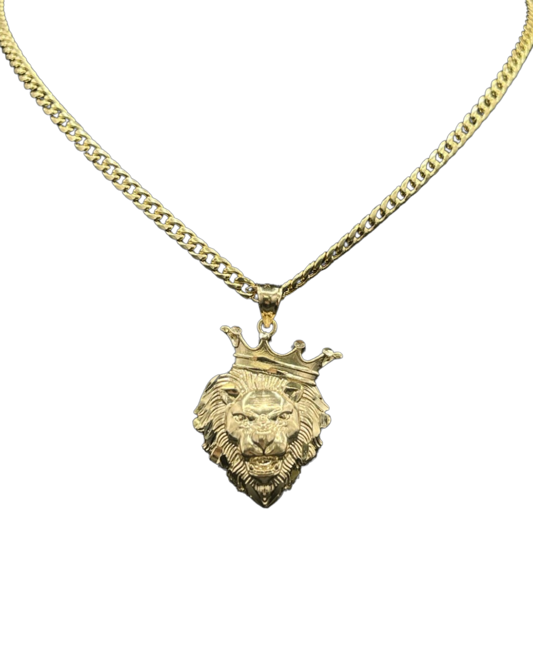 14 Semi  Solid Miami Cuban Chain With Lion Pendant