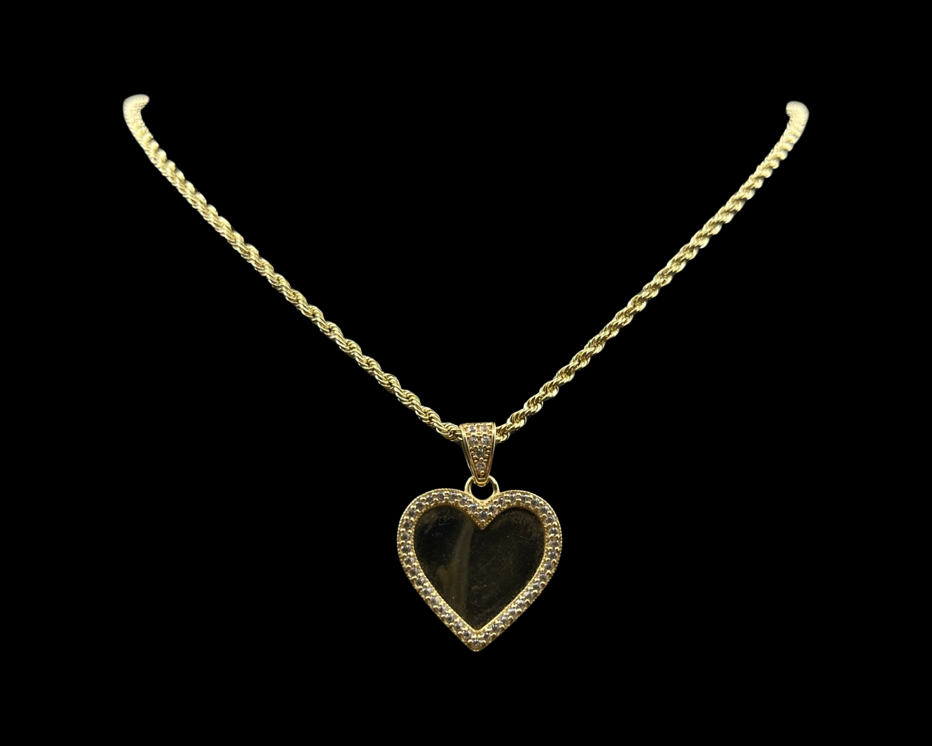 14K Rope Chain With Heart Photo Pendant