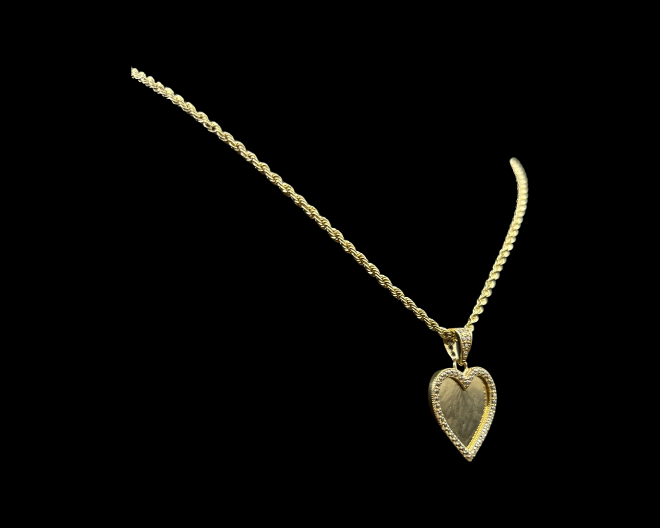 14K Rope Chain With Heart Photo Pendant