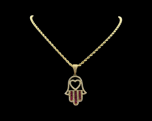 Rope Chain with Red Cz Baguette Hamsa