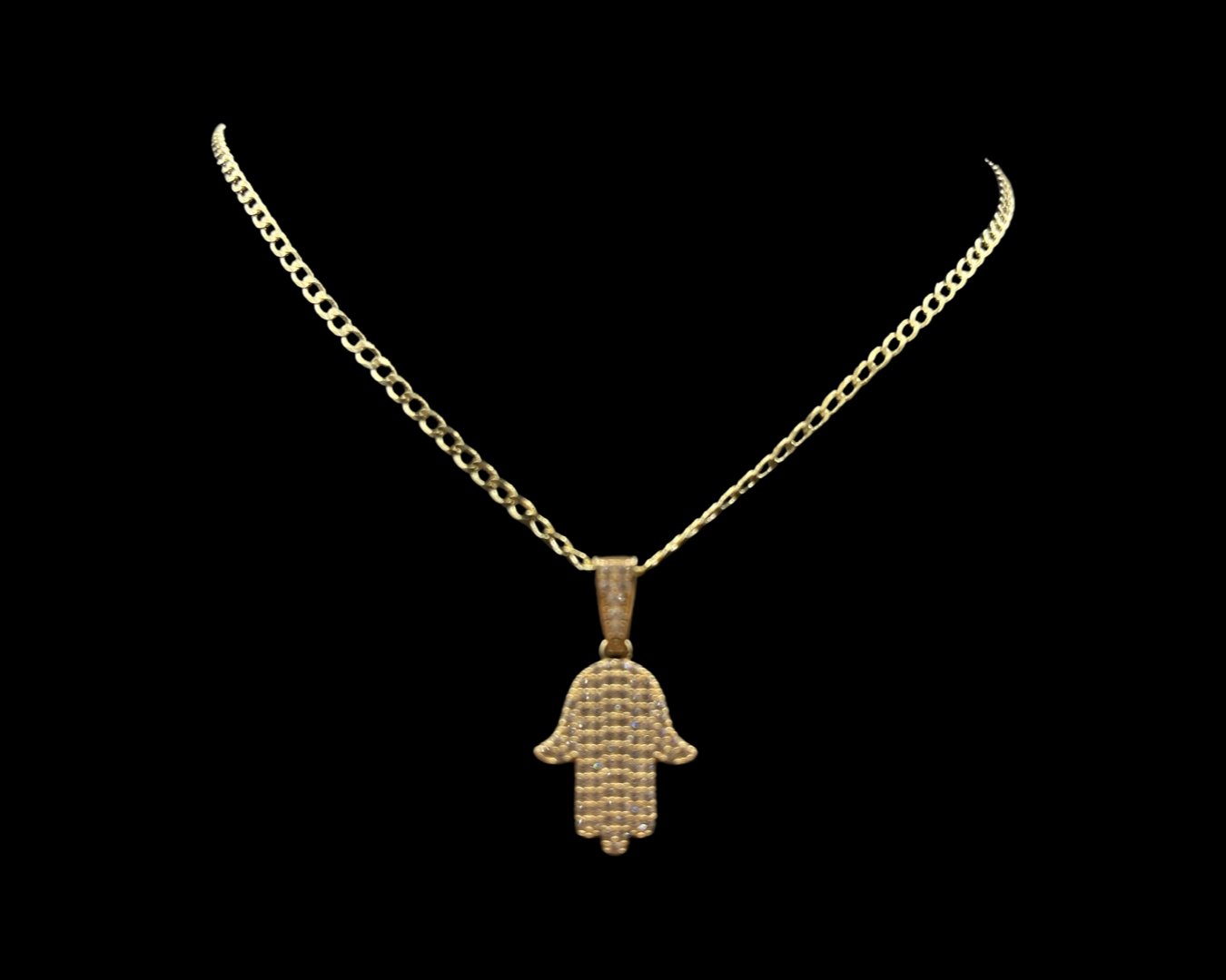 14K Solid Cuban Chain 2.5MM With Small Hamsa Pendant