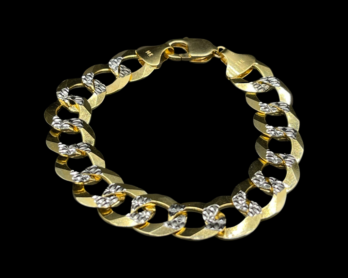 14K Two Tones Solid Flat Cuban Bracelet 14MM