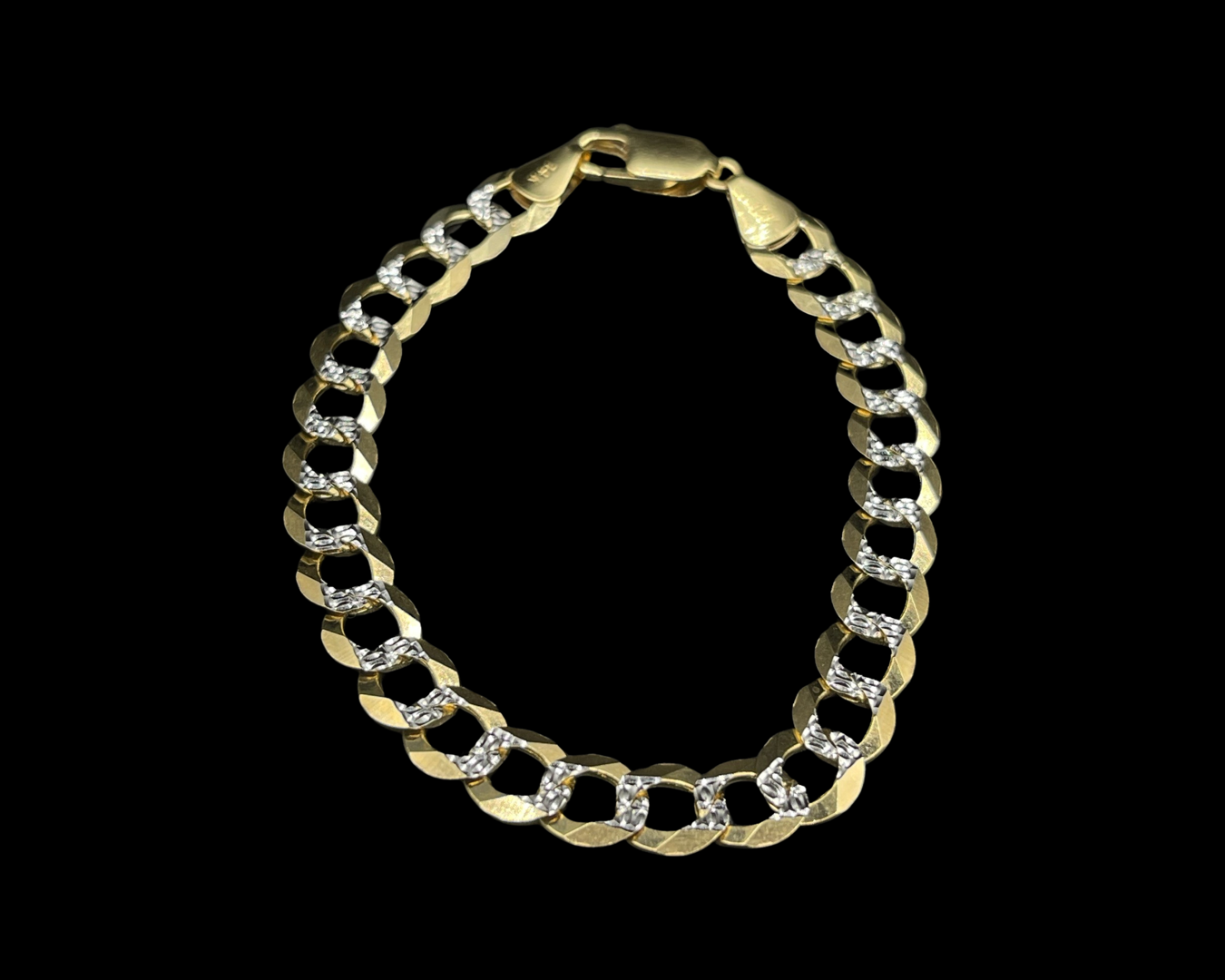 14K Two Tones Solid Flat Cuban Bracelet 8.5 MM